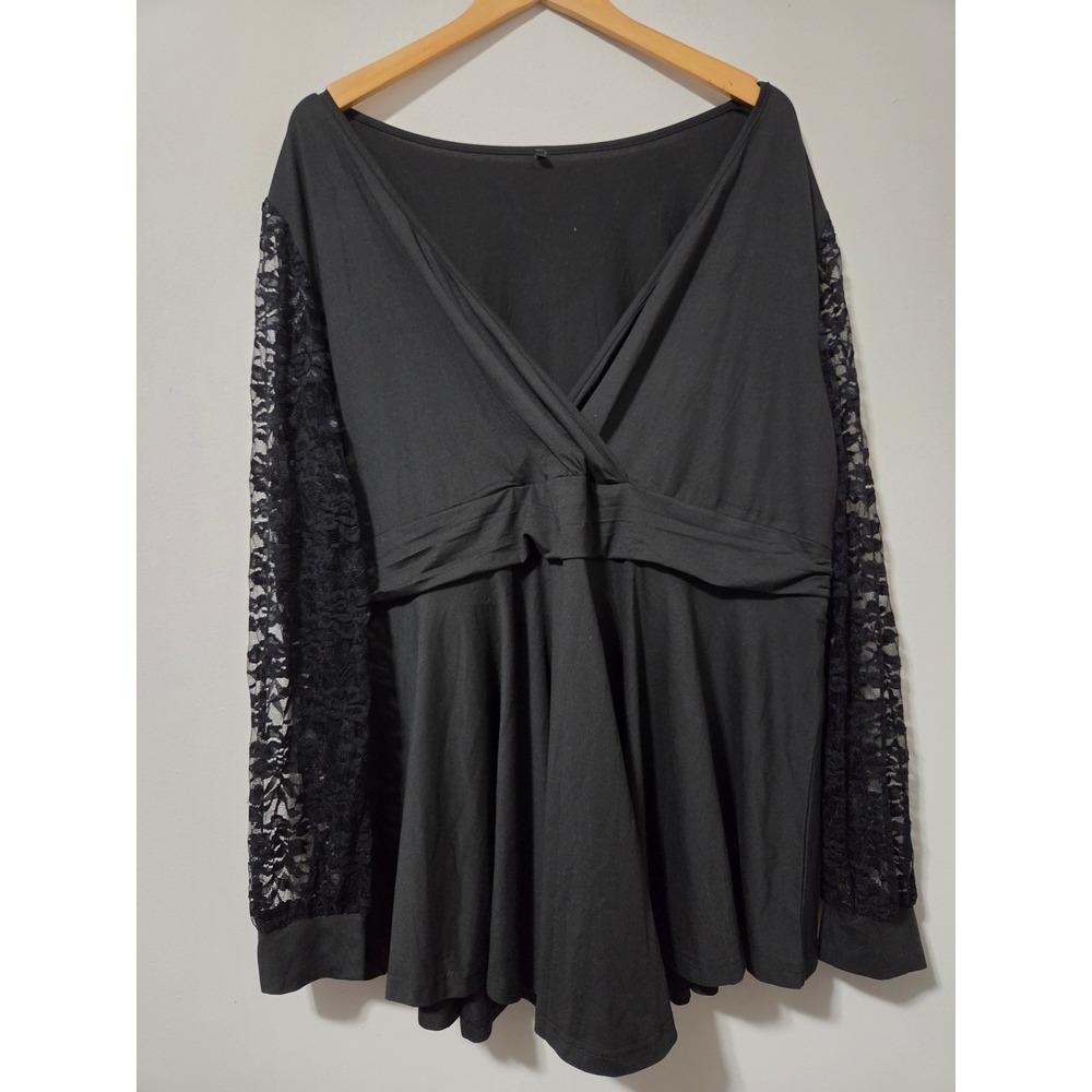 Womens Black Lace Long Sleeve Peplum Top Surplice V-Neck Blouse Plus Size 3XL